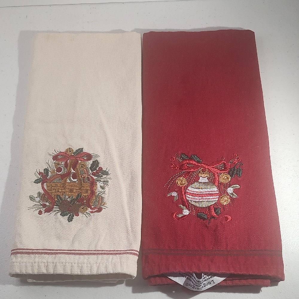 Longaberger Red and Cream Kitchen Towels